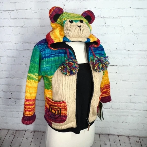 🧸🌈NWT🤩 |•KYBER•| Hand Made Wool Bear Fleece Lined Sweater + Mittens🌈 - Picture 7 of 16